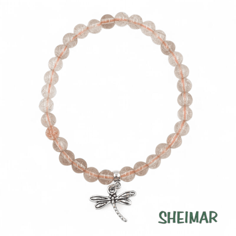 PULSERA ELÁSTICA MINERAL CUARZO DORADO RUTILADO (CABELLO DE VENUS) CON AMULETO DE LA SUERTE (CUENTAS 6mm)