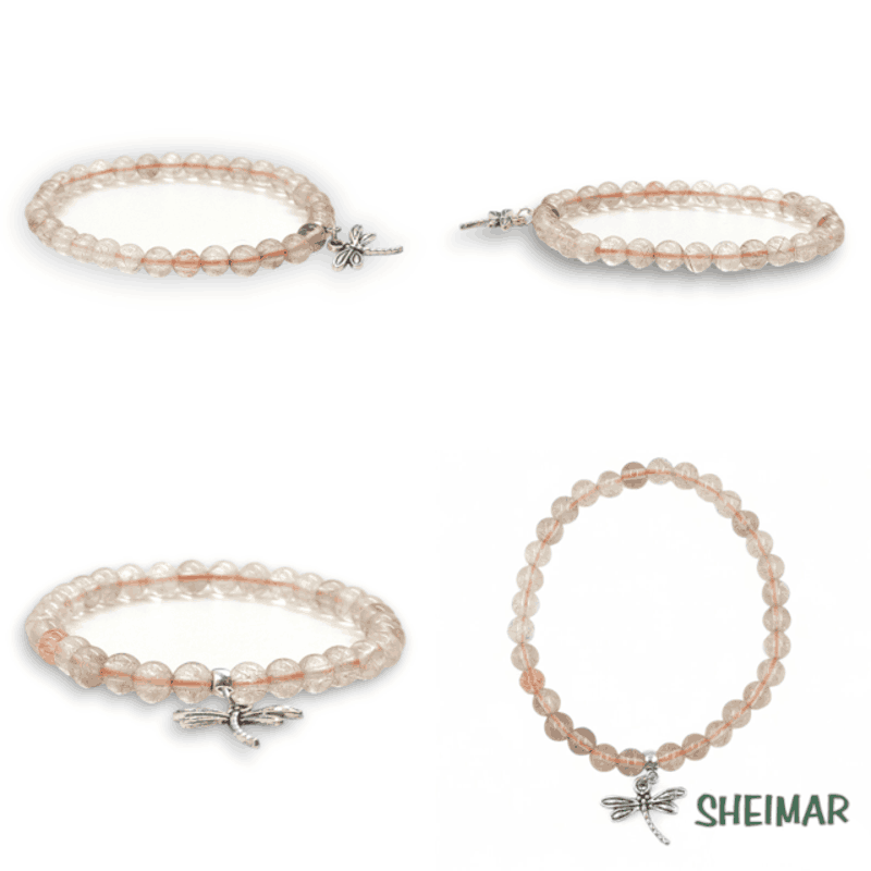 PULSERA ELÁSTICA MINERAL CUARZO DORADO RUTILADO (CABELLO DE VENUS) CON AMULETO DE LA SUERTE (CUENTAS 6mm) - Imagen 2