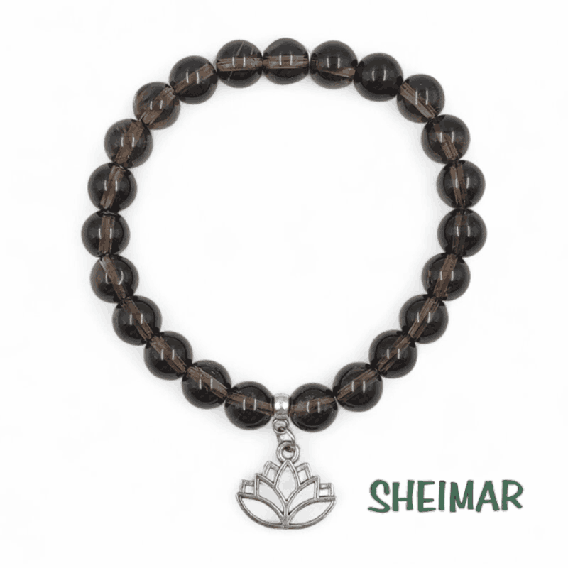 PULSERA ELÁSTICA MINERAL CUARZO AHUMADO CON AMULETO DE LA SUERTE (CUENTAS 8mm)