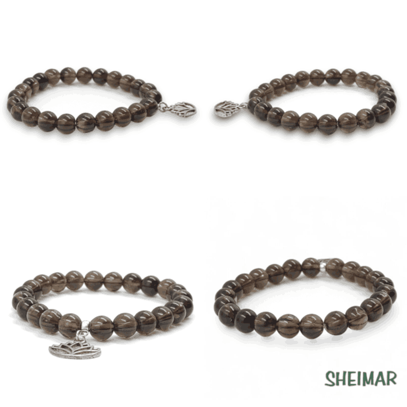 PULSERA ELÁSTICA MINERAL CUARZO AHUMADO CON AMULETO DE LA SUERTE (CUENTAS 8mm) - Imagen 2