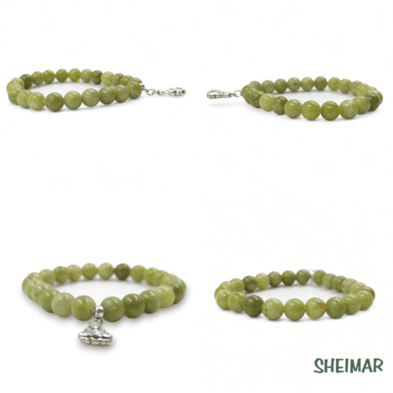 PULSERA ELÁSTICA MINERAL JADE VIETNAMITA CON AMULETO DE LA SUERTE (CUENTAS 8mm) - Imagen 2