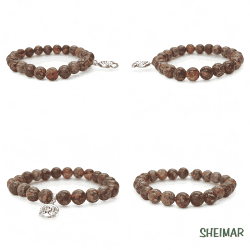 PULSERA ELÁSTICA MINERAL JASPE LEOPARDO CON AMULETO DE LA SUERTE (CUENTAS 8mm) - Imagen 2