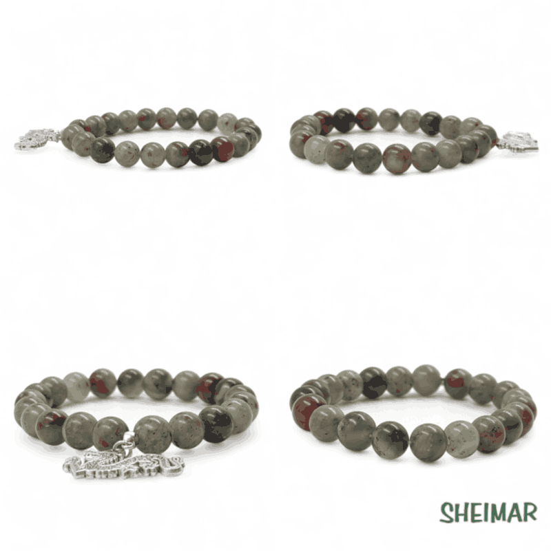 PULSERA ELÁSTICA MINERAL HELIOTROPO CON AMULETO DE LA SUERTE (CUENTAS 8mm) - Imagen 2