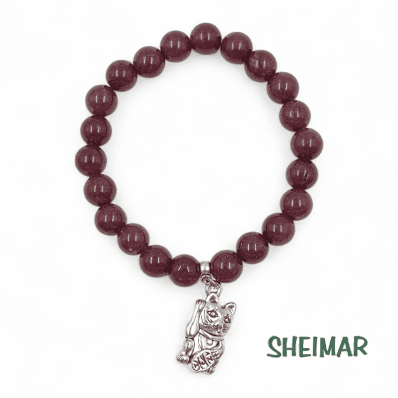 PULSERA ELÁSTICA MINERAL LEPIDOLITA CON AMULETO DE LA SUERTE (CUENTAS 8mm)