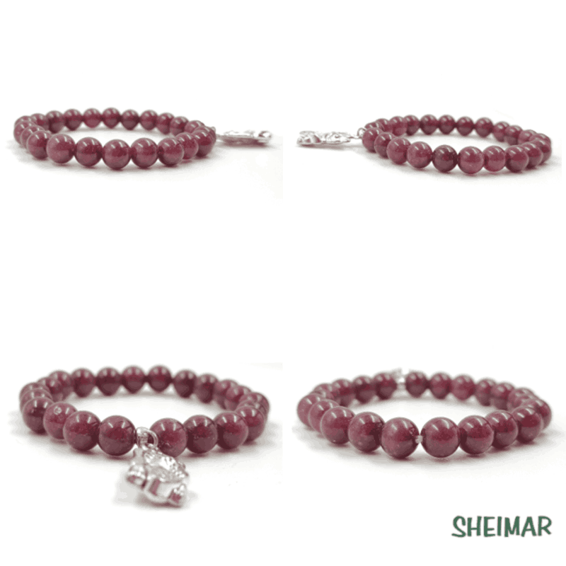 PULSERA ELÁSTICA MINERAL LEPIDOLITA CON AMULETO DE LA SUERTE (CUENTAS 8mm) - Imagen 2