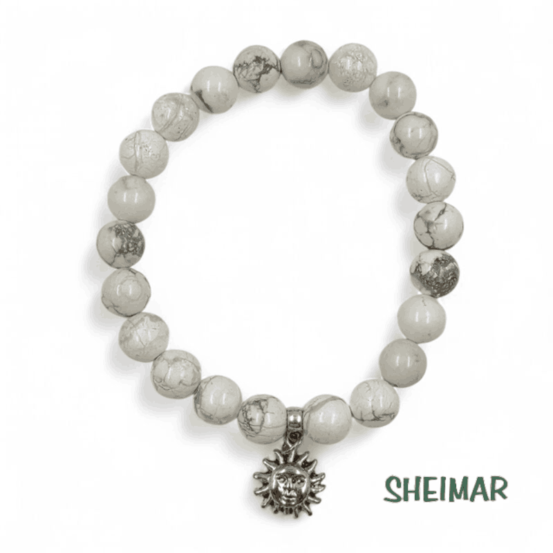PULSERA ELÁSTICA MINERAL MÁRMOL CON AMULETO DE LA SUERTE (CUENTAS DE 8mm)