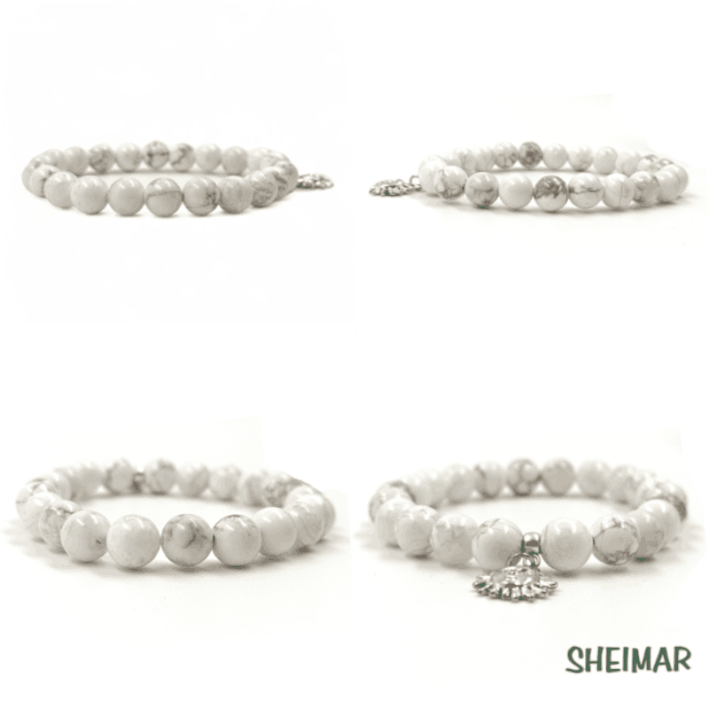 PULSERA ELÁSTICA MINERAL MÁRMOL CON AMULETO DE LA SUERTE (CUENTAS DE 8mm) - Imagen 2