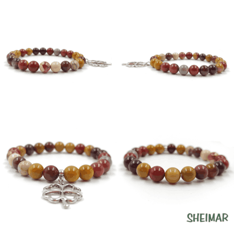 PULSERA ELÁSTICA MINERAL MOKAITA CON AMULETO DE LA SUERTE (CUENTAS 8mm) - Imagen 2