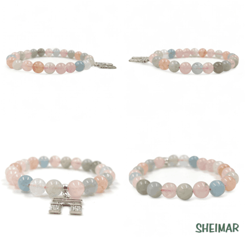 PULSERA ELÁSTICA MINERAL MORGANITA CON AMULETO DE LA SUERTE (CUENTAS 8mm) - Imagen 2