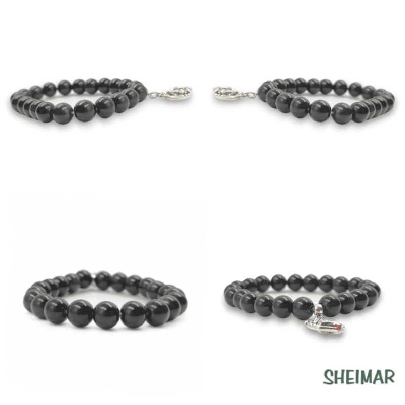 PULSERA ELÁSTICA MINERAL OBSIDIANA ARCOIRIS CON AMULETO DE LA SUERTE (CUENTAS 8mm) - Imagen 2