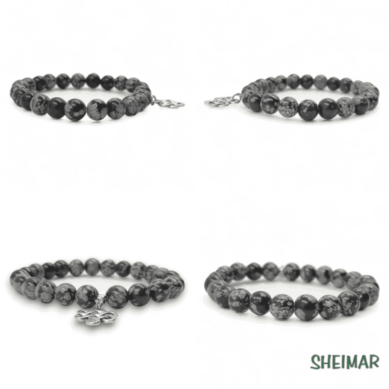 PULSERA ELÁSTICA MINERAL OBSIDIANA NEVADA CON AMULETO DE LA SUERTE (CUENTAS 8mm) - Imagen 2