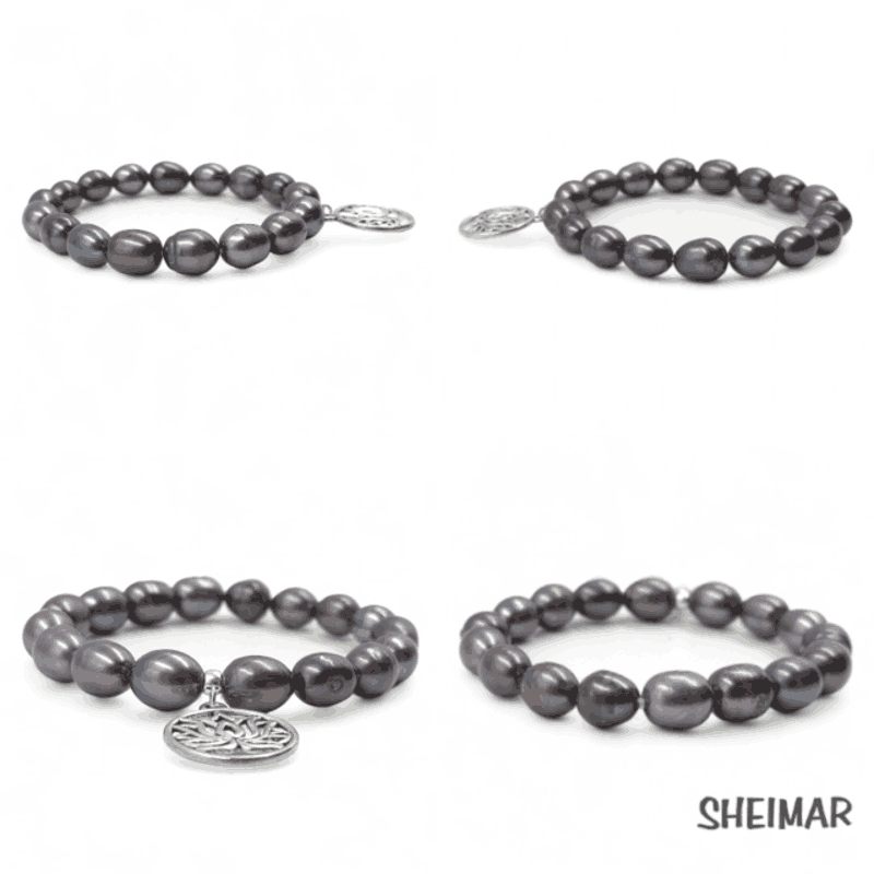 PULSERA ELÁSTICA MINERAL PERLAS NEGRAS BARROCAS CON AMULETO DE LA SUERTE (CUENTAS 9mm Aprox.) - Imagen 2