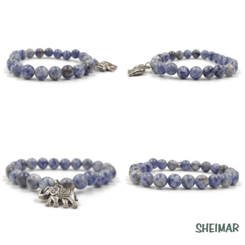 PULSERA ELÁSTICA MINERAL SODALITA BOLIVIANA CON AMULETO DE LA SUERTE (CUENTAS 8mm) - Imagen 2