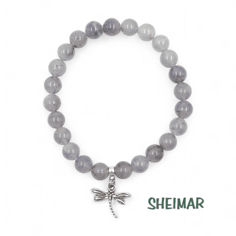 PULSERA ELÁSTICA MINERAL TANZANITA CON AMULETO DE LA SUERTE (CUENTAS 8mm)