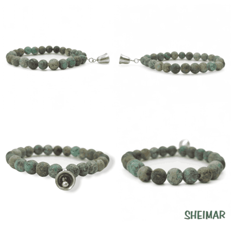 PULSERA ELÁSTICA MINERAL TURQUESA AFRICANA CON AMULETO DE LA SUERTE (CUENTAS 8mm) - Imagen 2